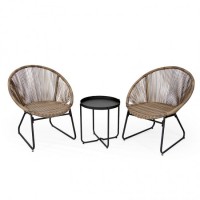 瑞奇麗 手工編藤椅陽臺(tái)桌椅三件套 百搭戶外拉繩椅組合